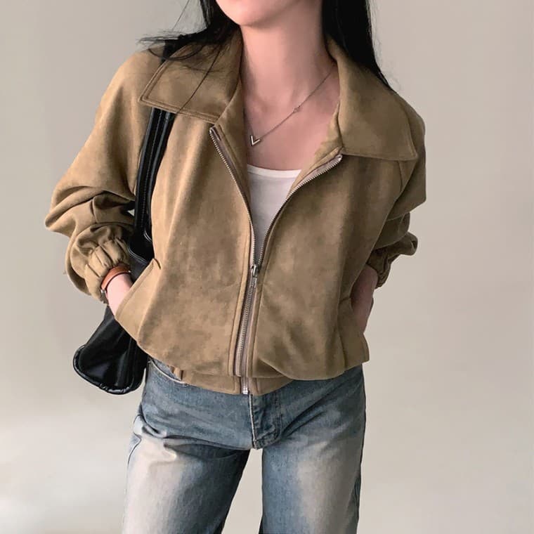 스웨이드 모던 셔링 블루종 자켓