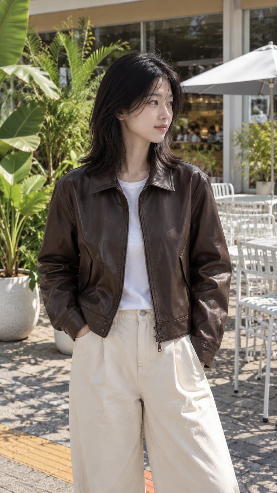 빈티지 스타일리시 라펠, BF 모터사이클 가죽 재킷