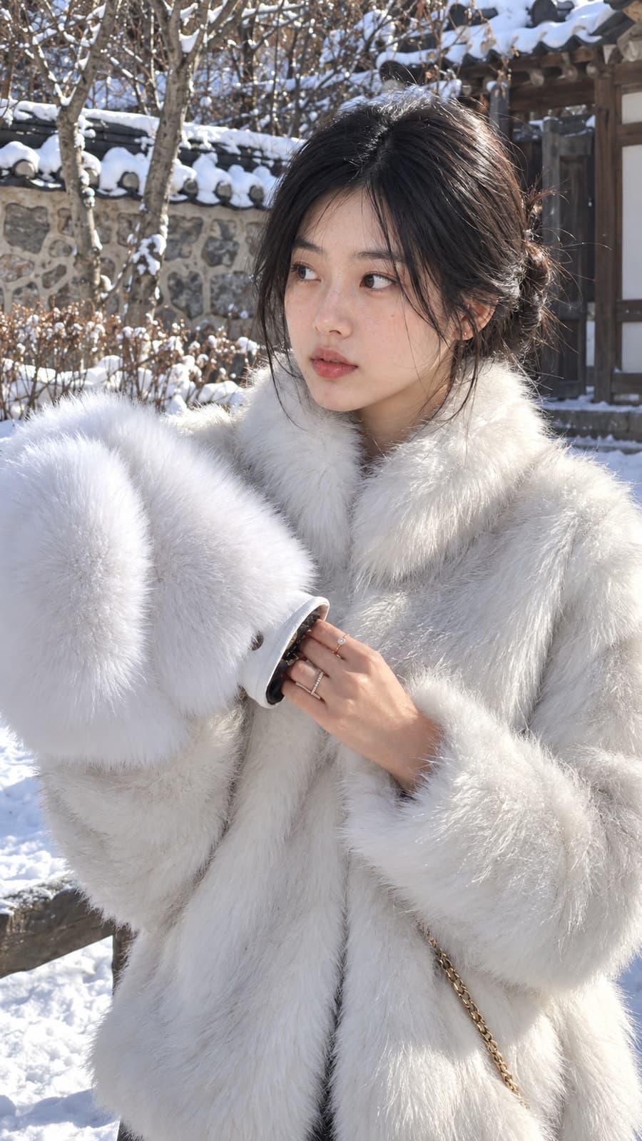 스노우 퀸 친환경 그라데이션 여우털 코트