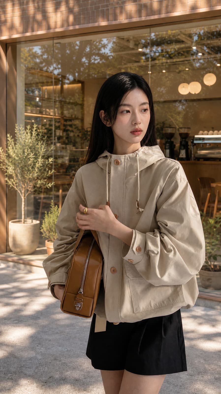 2026 더블 포켓 짧은 트렌치 코트